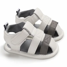 Летние детские сандалии для мальчиков для новорожденных детей противоскользящим единственным кроватки мягкая дышащая обувь пляжные тапочки 0-18 M