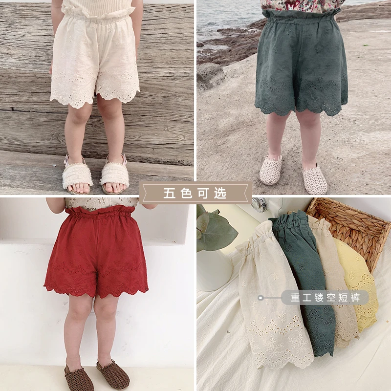 

Cute Kids Girls Shorts Summer New Children Leisure Pants Pure Color Toddler Infant Baby Cotton Shorts Hollow Out for Children