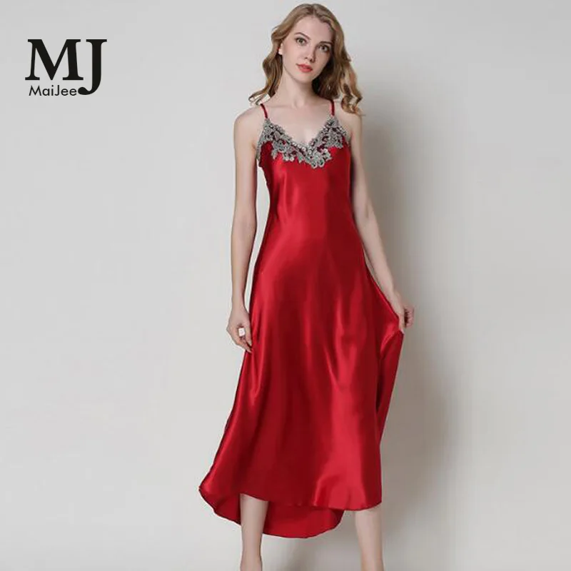 X008 MaiJee A Ночная рубашка на бретельках Vestaglia Sposa Pijamas De Seda Das Mulheres Elegante Albornoz Mujer