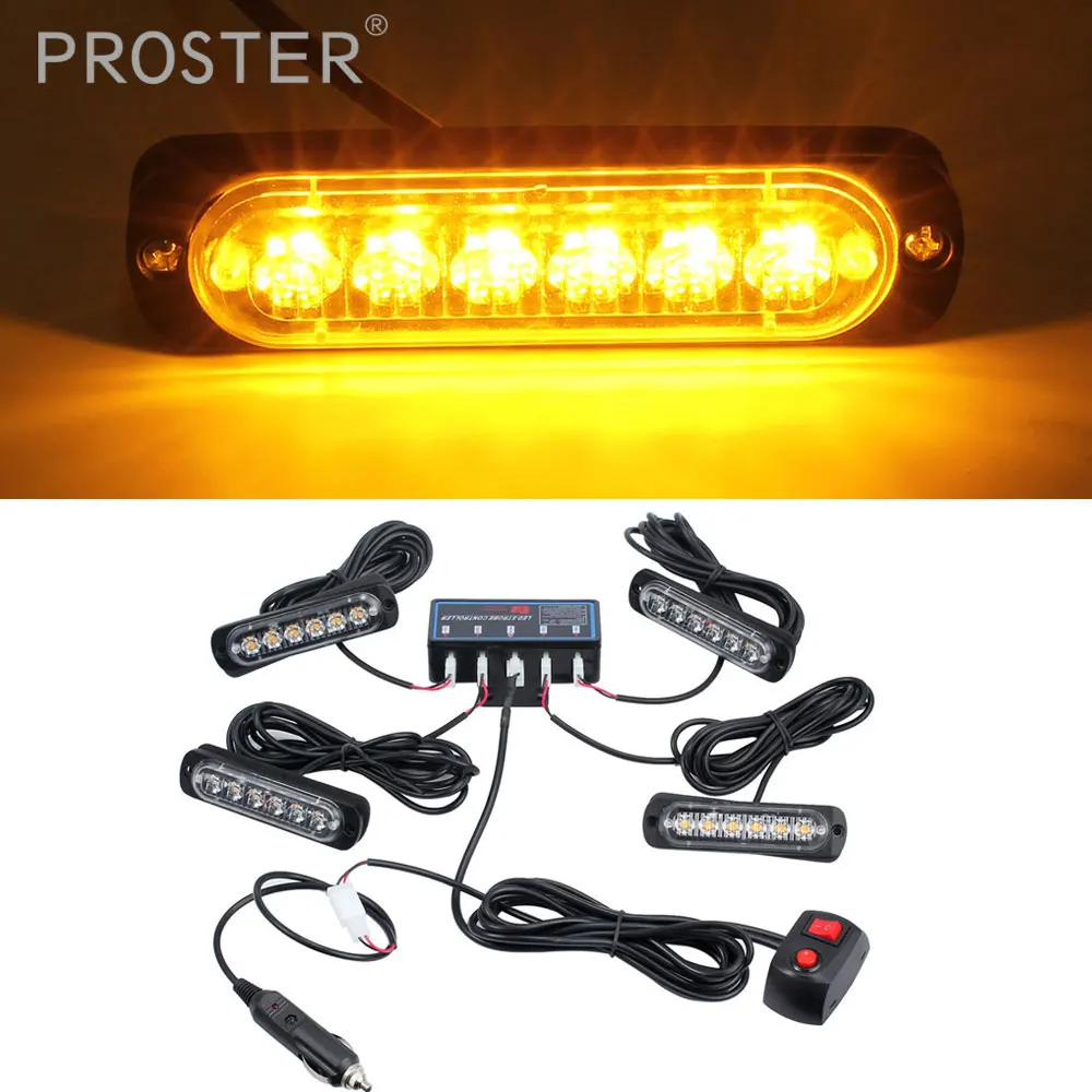 

4x6 LED Amber Car Grille Light Front Bumper Blink Grill Light Police Firefighter Strobe Flash Warning Emergency lamp DC12V 24V