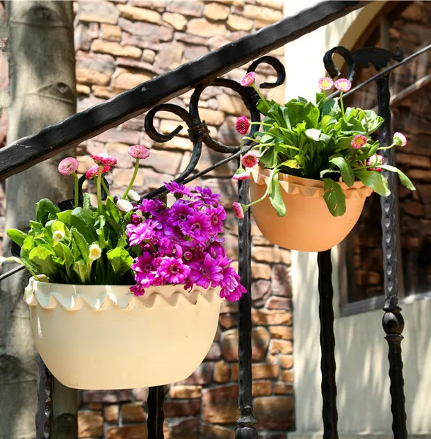 

0012 lace edge pottery style wall hanging Planter Pot Home Decer Garden Decoration plastic flower pots 15.5*13.5*12.5cm