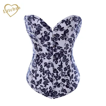 

Black Floral Print Denim Corset Top