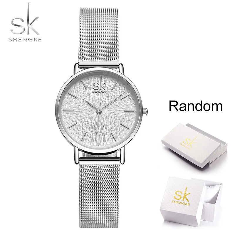 Shengke брендовые роскошные женские часы высокого качества с золотым сетчатым ремешком под платье женские наручные часы женские часы Reloj Mujer SK - Цвет: sliver with box
