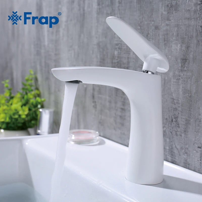 Kaufen Frap neue messing weiß bad becken wasserhahn waschbecken wasserfall armaturen tippen badezimmer für waschbecken kalt und warmwasser mischer Y10012