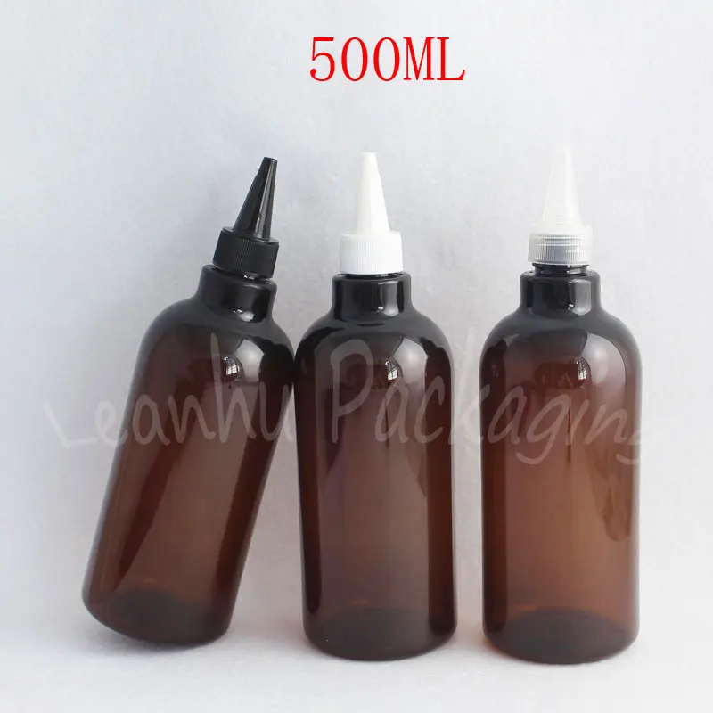 

500ML Brown Plastic With Pointed Mouth Cap , 500CC Shower Gel / Cosmetic Water Packaging , Makeup Sub-bottling