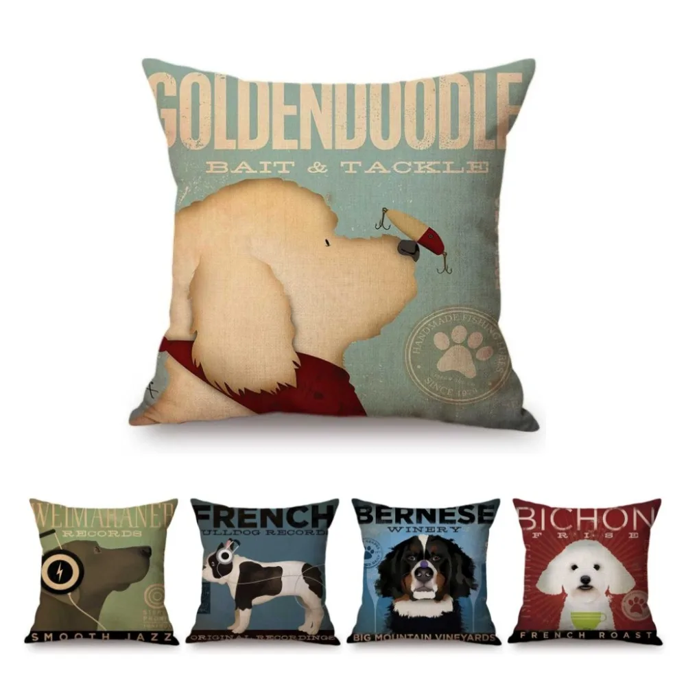 Vintage Dog Poster Art Home Decorative Sofa Throw Pillow Case Vizsla Labrador Goldendoodle Golden Retriever Linen Cushion Cover Cushion Cover Aliexpress