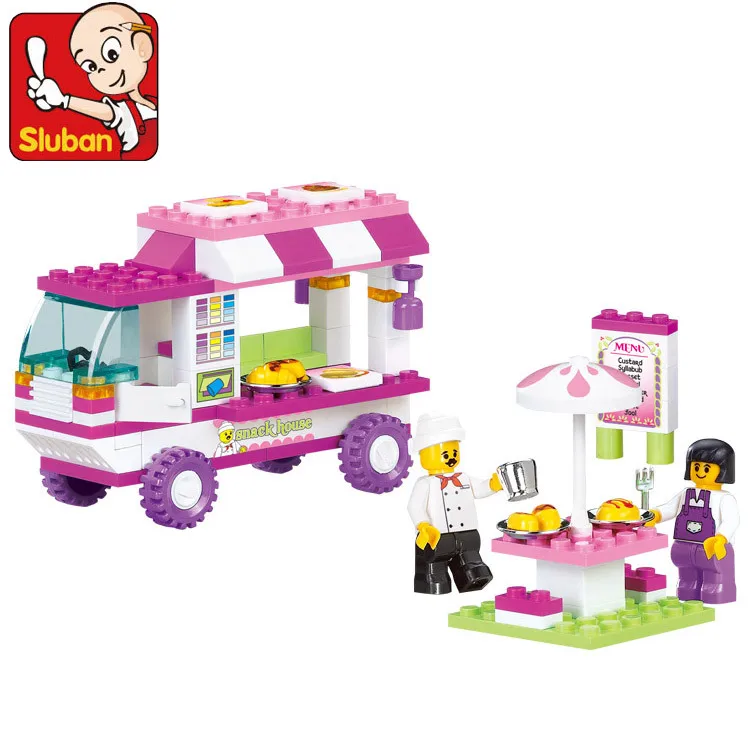 SLUBAN 0155 Pink Dream Snack Car Building Blocks 102pcs/set Particles Bricks Girls Toys Compatible with Major Brands  Игрушки и | Model Building Kits -32838101681