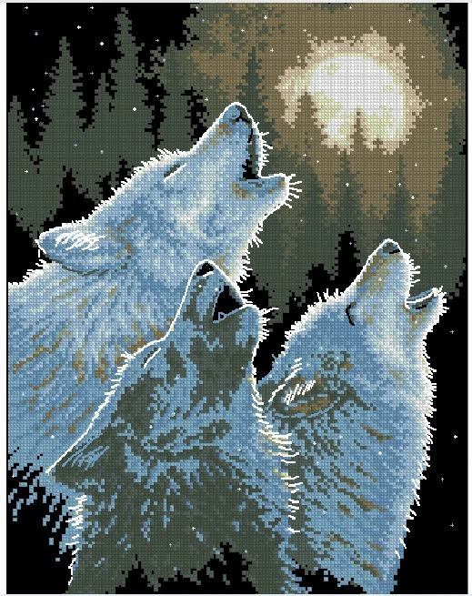 CS-204 cross stitch kit wolf howl at the moon, wild call wolves.jpg