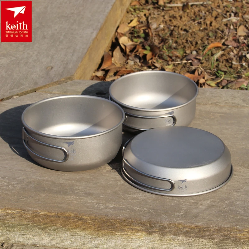 Keith 3pcs Titanium Pan Outdoor Camping Hiking Titanium Cookware Set