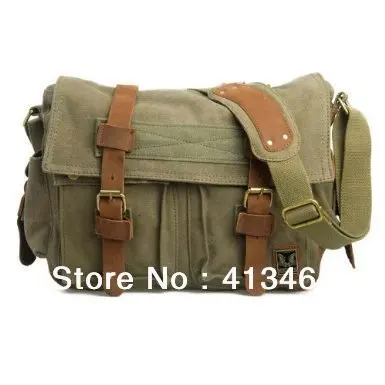 Troop London Brown Canvas Classic Across Body/Messenger Bag with Leather Trim 