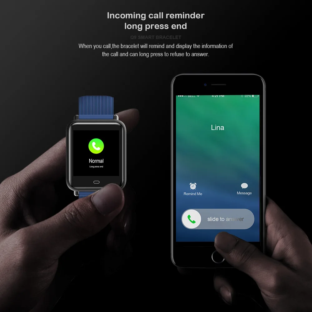 Новый Q9 Smartwatch IPX67 Водонепроницаемый спортивные для IOS и Android Смарт часы с