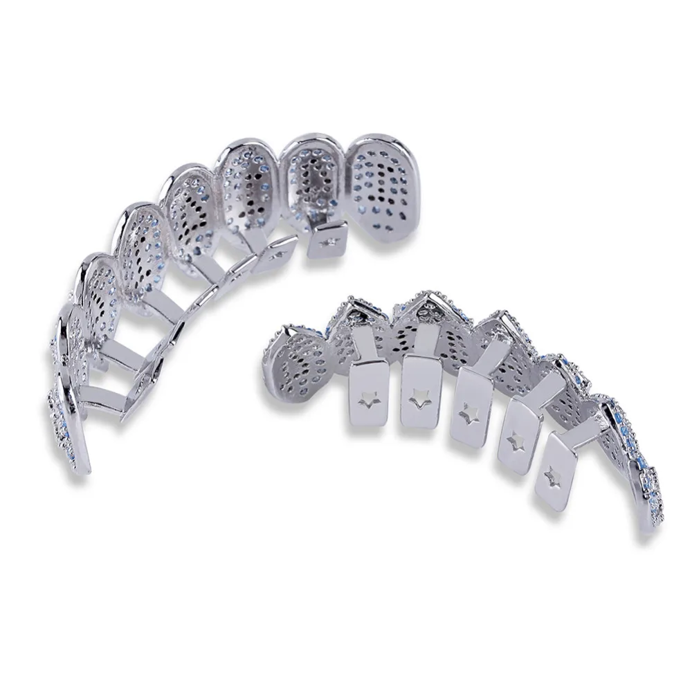 JINAO серебро Iced Out 1414 Grillz медный Кристалл ювелирные изделия верх и низ Grillz зубы ювелирные изделия для тела хип-хоп Bling AAA кубический циркон