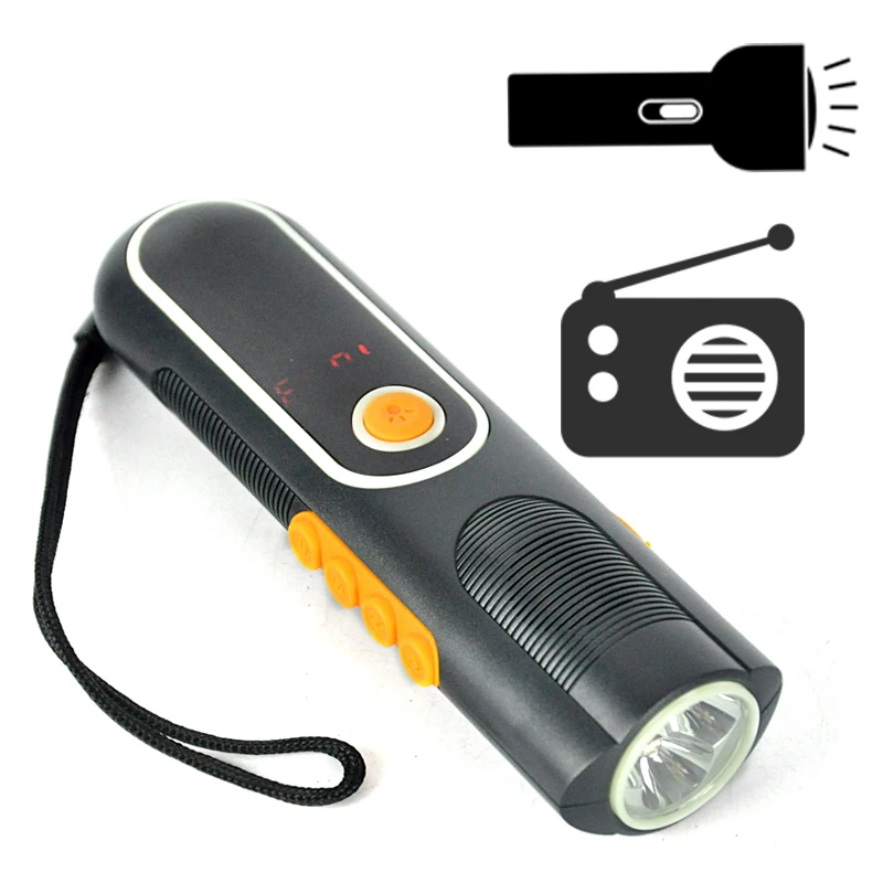 3 IN 1 Emergency Hand Power LED Flashlight with AM/FM Radio Rechargeable LED Flash light Torch Phone Power bank For Hiking