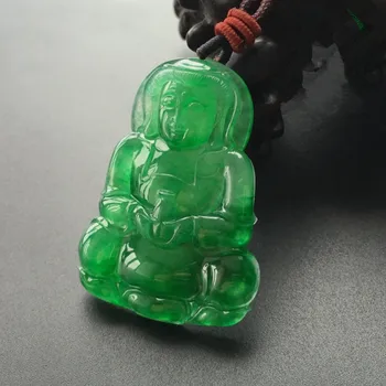 

Full green ice type guanyin pendant from myanmar yu a goods men and women yu guanyin pendant/