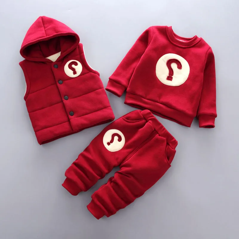 

Children Clothing Sets Baby Boys Girls Clothes Sets Unisex cartoon Thick Vest+T-shirt+Pant 3pcs Winter Windproof Kids Suits