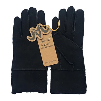 Color 5 black Зимние женские перчатки из натуральной овчины, очень теплые меховые перчатки из натуральной кожи, перчатки без пальцев - Цвет: Color 5 black