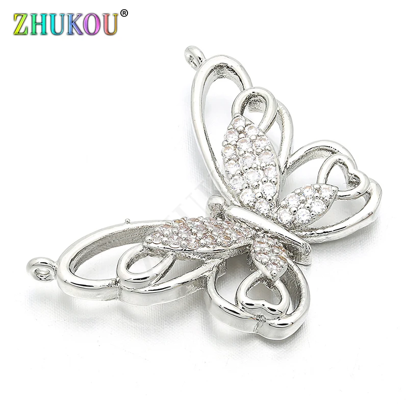 27*21mm Brass Cubic Zirconia Butterfly Charms Pendants DIY Jewelry Findings Accessories, Hole: 0.5mm, Model: VD132