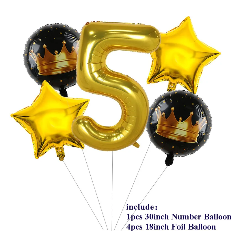 5pcs 30 inch Gold Number Foil Balloons Gold Crown 0-9 Digit Air Ballon Kids Birthday Party Decorations Anniversary Supplies Ball - Цвет: 5pcs