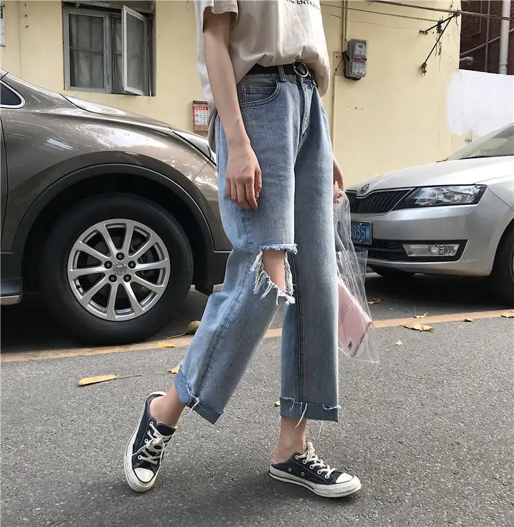 WITHZZ новое поступление 2XL рваные джинсы женские свободные джинсы, женские брюки бриджи комбинезоны винтажные женские рваные брюки больших размеров