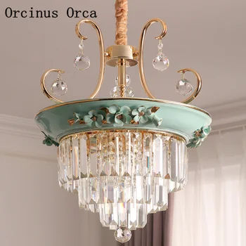 

French luxury ceramic crystal chandelier living room dining hall corridor European retro-painted LED Crystal Chandelier