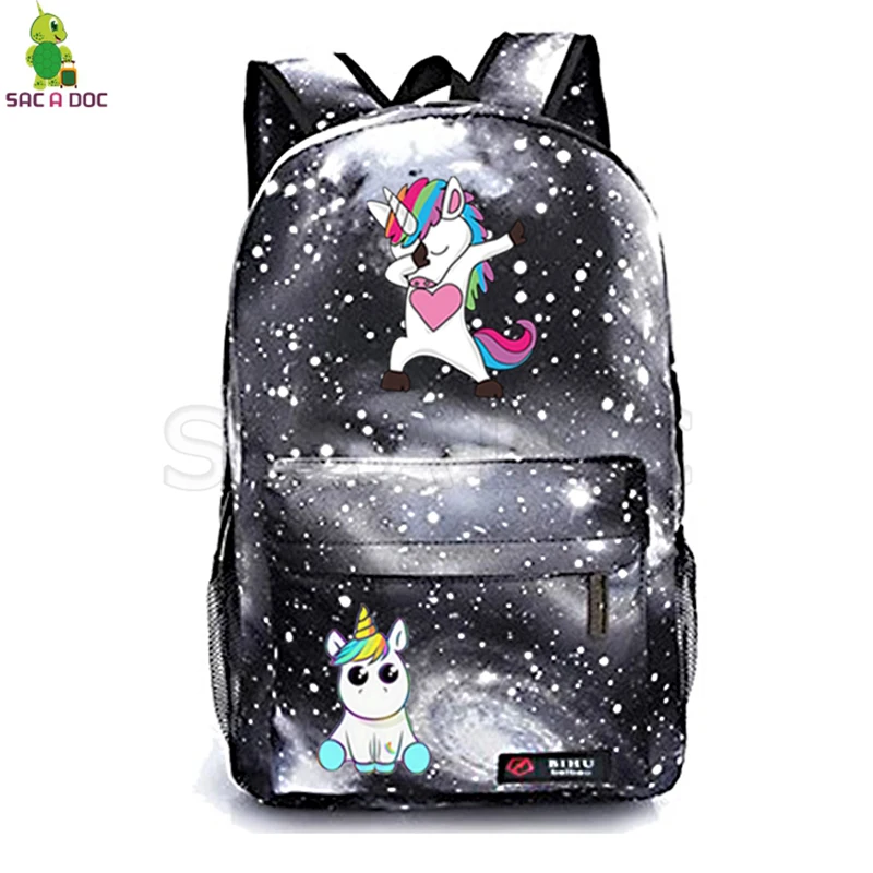 يونيكورن الظهر مراهق المدرسة عودة حزمة أكياس unicorno على ظهره الكرتون كيس من دوس غالاكسي mochila unicornio السفر أكياس