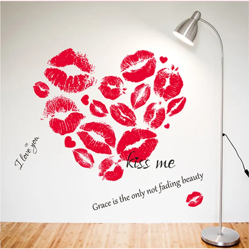 2016 Romantic Red Lips Wall Decals Creative Wall Sticker Removable Home