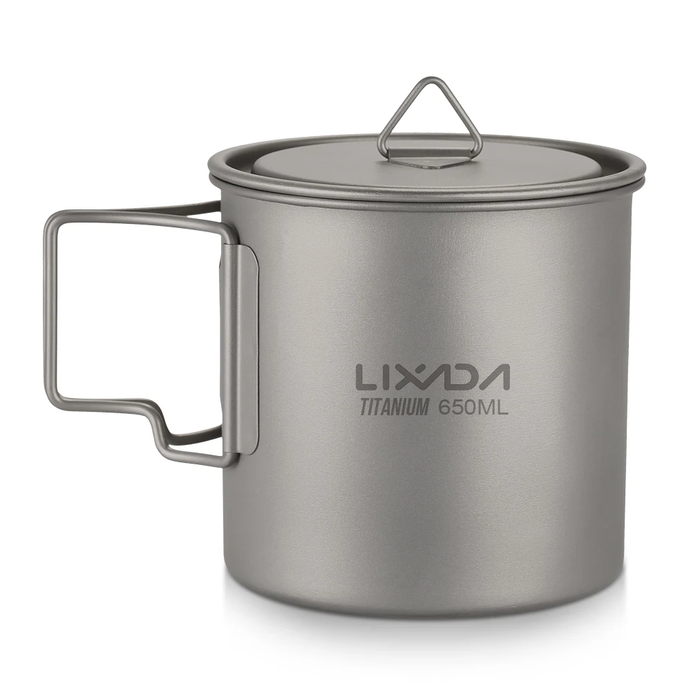 Lixada Titanium Cup Mug Pots Portable Cup Mug Outdoor Camping Picnic Water Cup Tableware Coffee Tea Pot 300/350/420/550/650/750