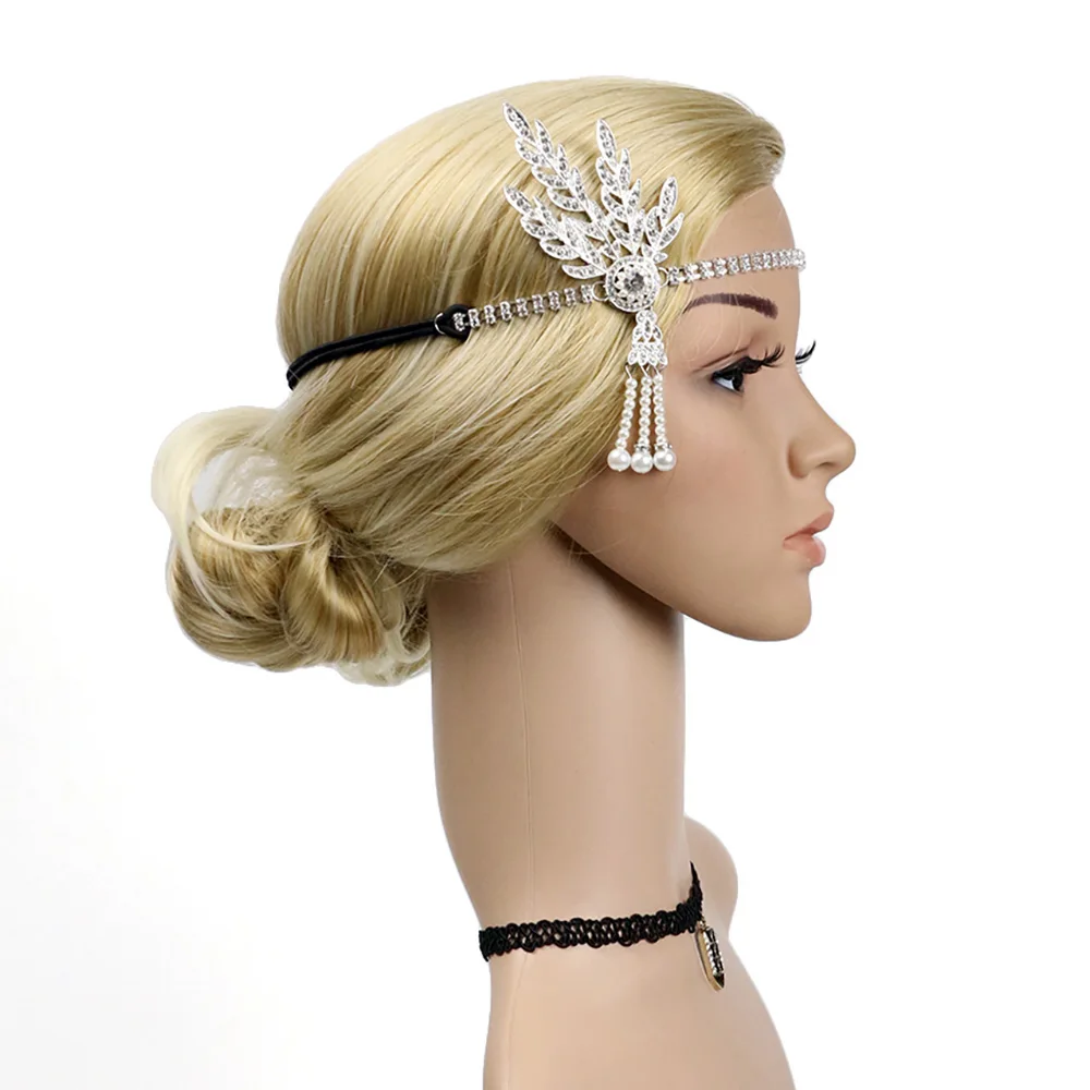 1920s Accessories Flapper Costume Dress Up 3 in 1 Great Gatsby Headband Flapper Necklace Bracelet Ring Set Roaring Accessories