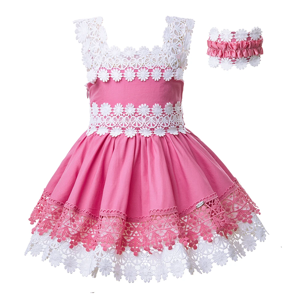 Pettigirl Summer Fancy Hot Pink Girl Dresses 2 8Y Kids Flower Lace