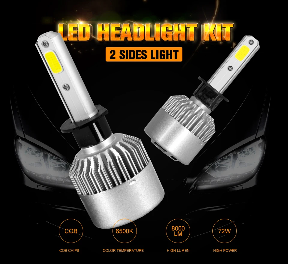 Goedkoop Auto Koplamp H7 H4 LED H11 H1 H3 H8 H9 9005 HB3 9006 HB4 COB Auto LED Koplampen 72 w 6500 k led Koplamp