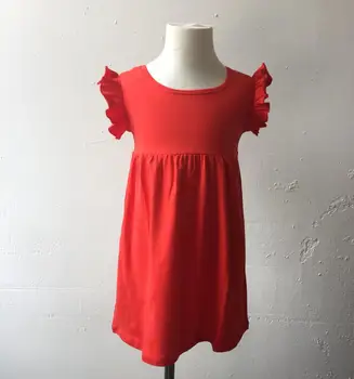 

Solid color infant princess dress summer Cotton Frock Designs Flutter Sleeve Dress