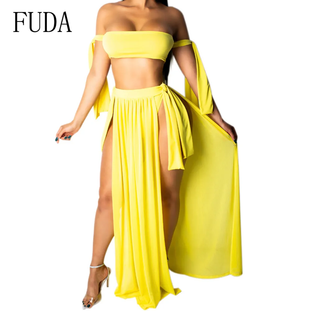 

FUDA Sexy Wrapped Chest Straps Split Swimsuits with Blouse Beach Half-length Cross-country Explosion Swimwear Three Pieces Suits