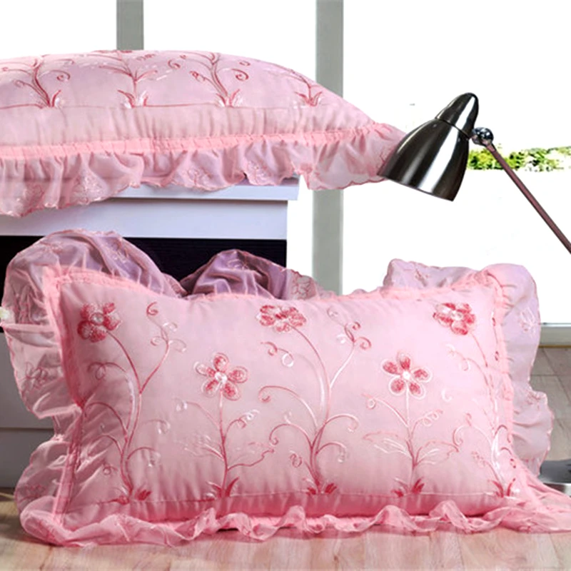 

2 pcs Embroidery Flouncing Polyester Pillowcase Flounced Bedroom Pillow Cover Solid Color Lotus Leaf Sleep Pillow Case #sw