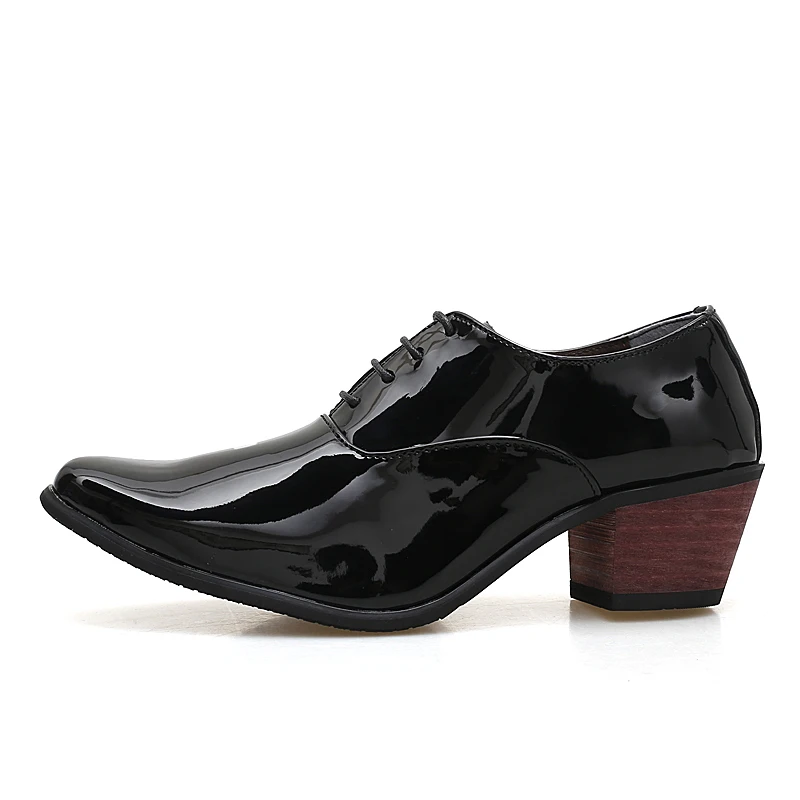 Дизайнерская мужская обувь, визуально увеличивающая рост; Роскошная итальянская брендовая мужская обувь из лакированной кожи; блестящие мужские туфли-оксфорды на высоком каблуке