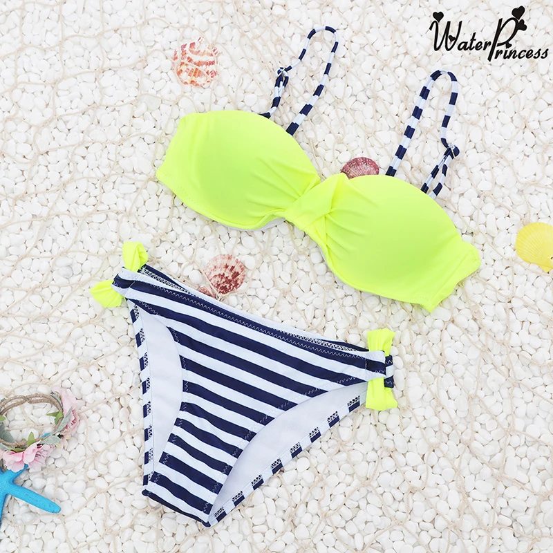 

Sexy Padded Bikini Set Women Swimsuit Knotted 2018 Summer Low Waisted Bathing Suits Striped Push Up Bikinis Beachwear Female