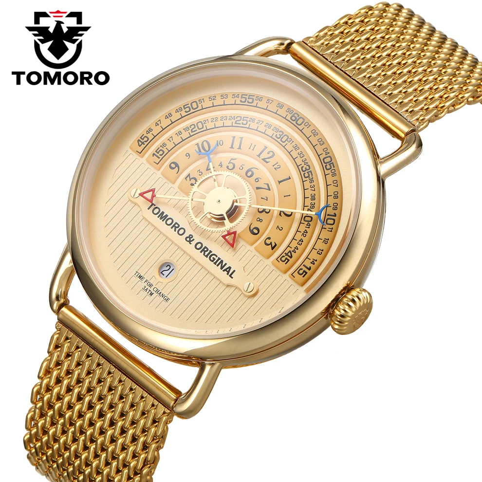 Meilleur TOMORO Originales Nouveau Design Hommes Vogue Montres Unique Casual Horloge Or De Luxe Mâle Date Heure Quartz Sport Creative Cadeau Montre