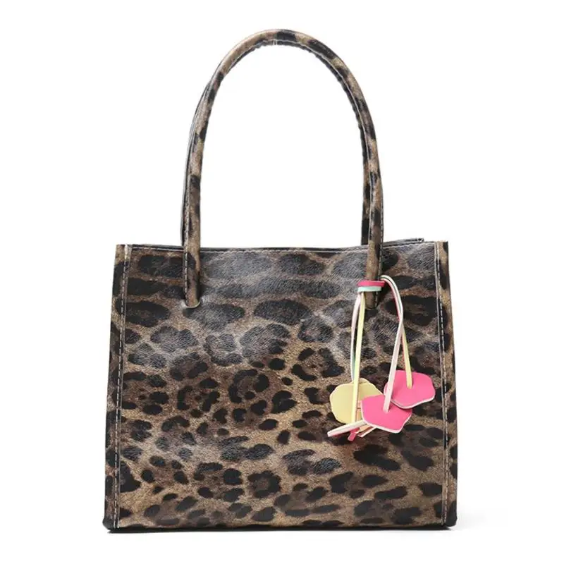 

Ladies Casual Simple Leopard Print Clutch Shoulder Handbags Women Fashion Leopard PU Leather Floral Decor Shopping Bags Tote