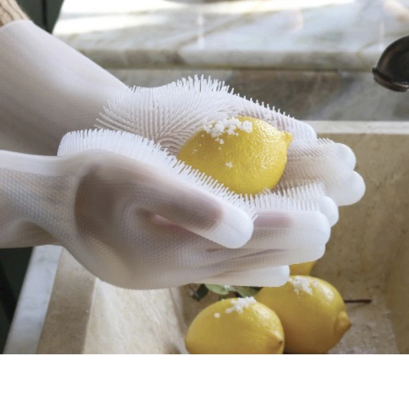 

2 in 1 Magic Silicone Rubber Dish Washing Gloves Eco Scrubber Cleaning Multipurpose Sponge For Kitchen Bathroom Cleaning lemon