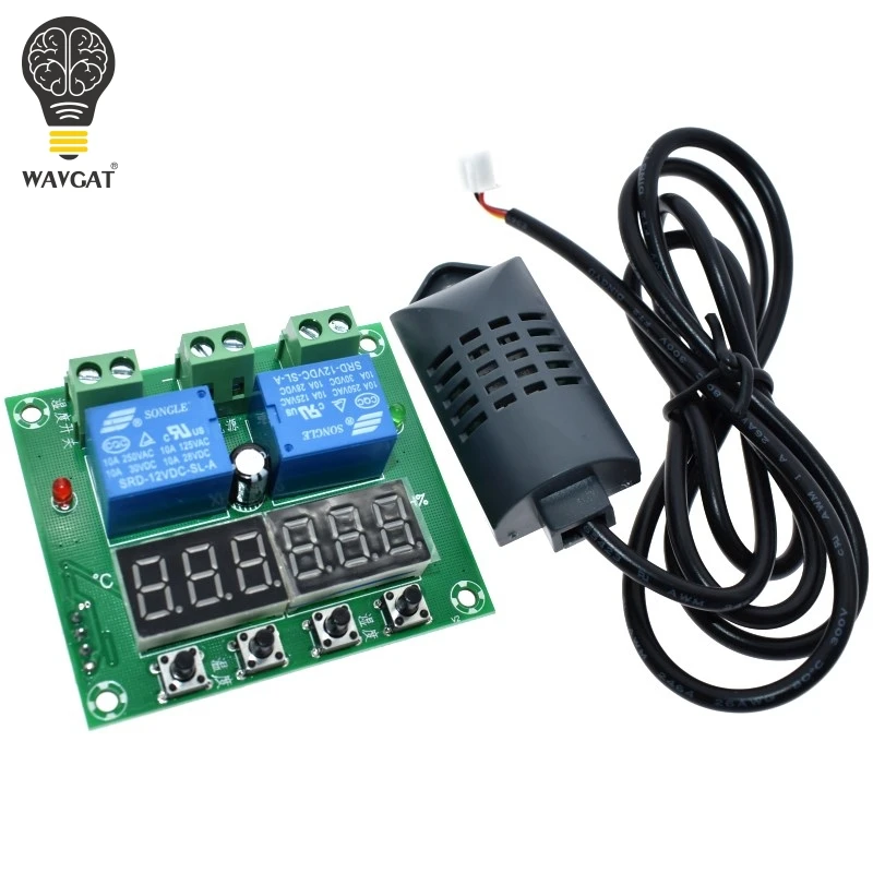 

WAVGAT DC 12V Thermostat Temperature Humidity Control Thermometer Hygrometer Controller Module LED Digital Display Dual Output