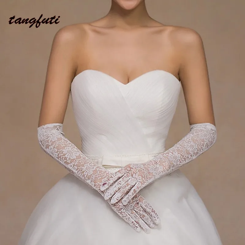 

Long Finger Lace Bridal Gloves White Ivory Red Black Women Wedding Gloves for Wedding Bride Cheap 2019 Wedding Accessories