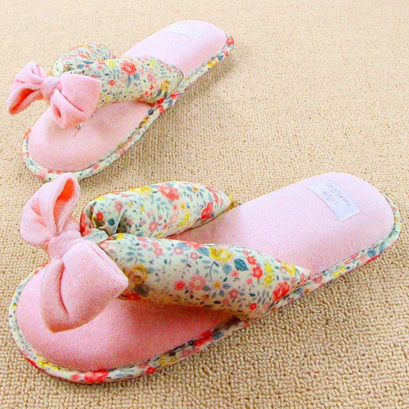 rosa de A lazo primavera cálido Zapatillas Mujer Algodón Flor de rWdCxeBo