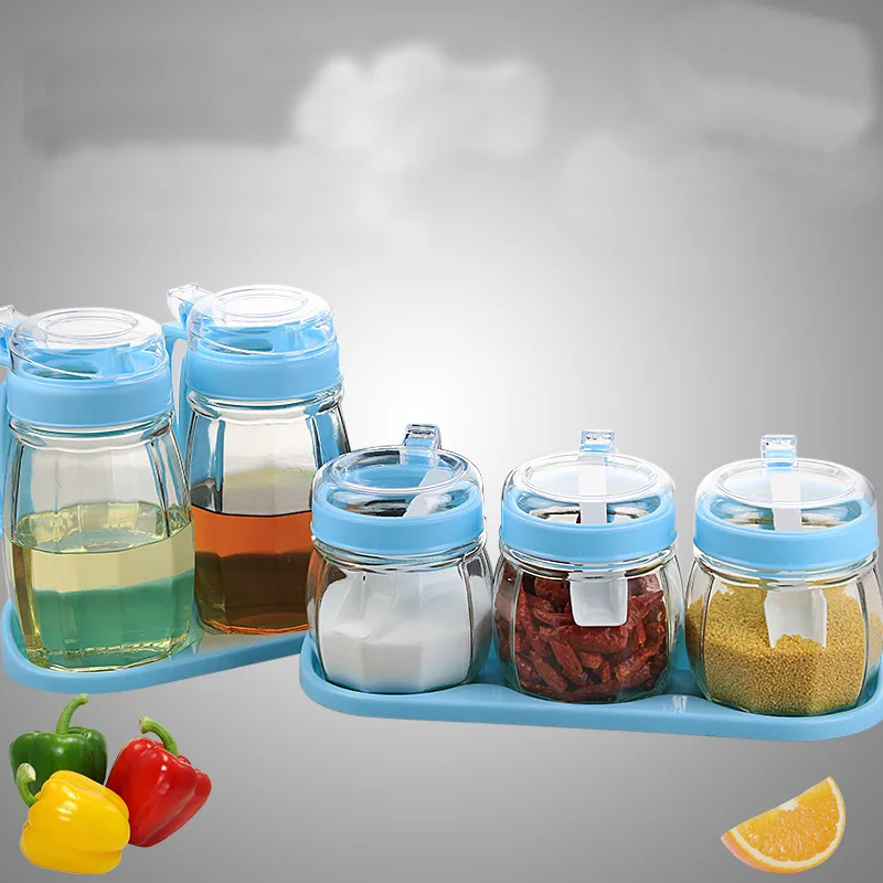 2.2Kitchen Glass Storage Spice Jar Bottle Seasoning Storage Cans With Holder Rack Kitchen Storage Container salt box set