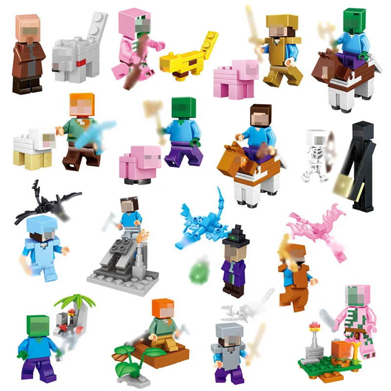 

Minecraft 4 In 1 Building Blocks Minecraft Figures Dragons Toys Steve Zombie Alex Witch Zombie Skeleton Compatible Blocks #E