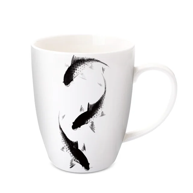 Ink Painting Carp Mug Home Water Large Capacity With Lid Spoon Ink Painting Carp Mug Home Water Large Capacity With Lid Spoon Bone Porcelain Coffee Mugs