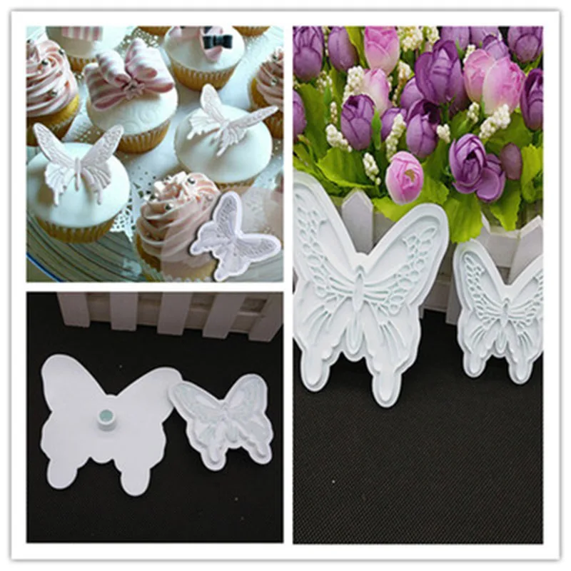 

2 pcs/lot Butterfly Bow Tie Shaped Plastic Cake Decoration Tools,Flower Cake Cookie Cutters Set, Fondant Sugar Molds E733