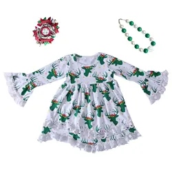 Для маленьких девочек Рождество платья костюм зеленый олень Костюмы Детские платья для девочек Рождество наряды бутик зимнее платье для