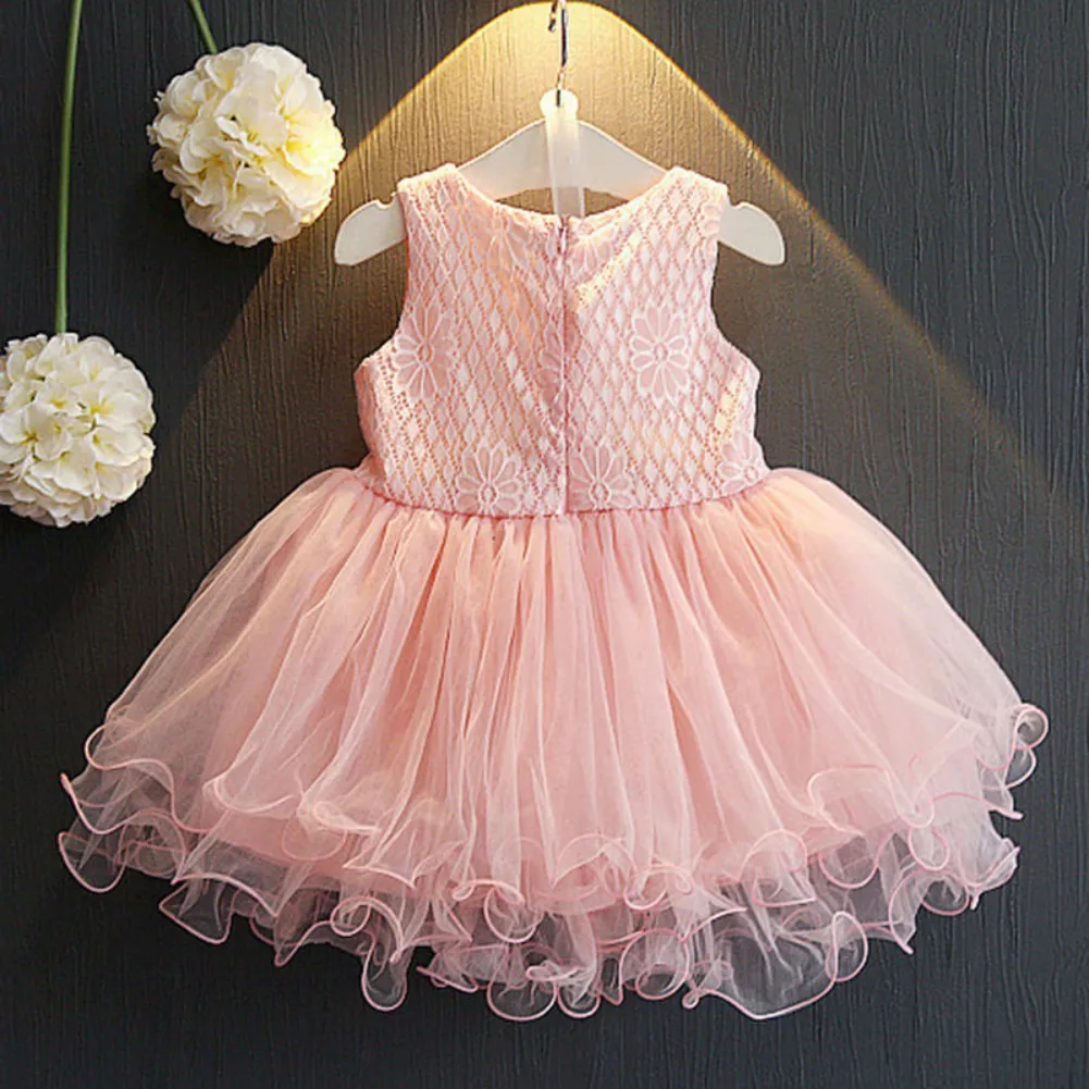 

2-7T Children Summer Girls Cotton Cute Lace Stitching Bottoming Sleeveless Sweet Princess Dress
