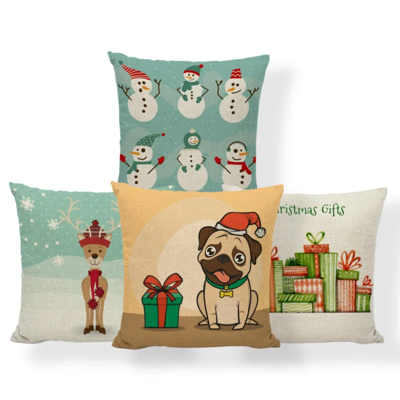 

Santa Claus Snowman Cushion Pug 2018 Merry Christmas Cover Pillows Deer Graffiti School Decor Home Pillow With Cover 18X18 Linen