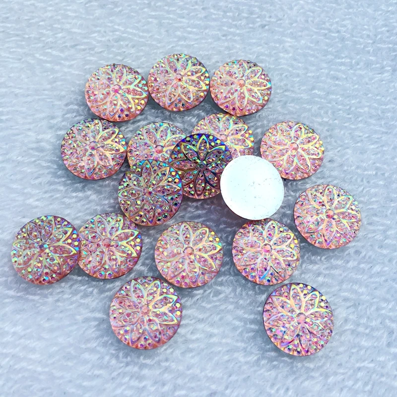 

New 40 pieces 14mm pink circular pattern flat back party decoration girl button resin crafts.