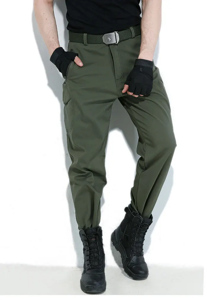 Для мужчин зимние повседневные штаны для девочек камуфляж кожи Softshell брюки в стиле милитари тактический Камуфляжный Jogger мужской